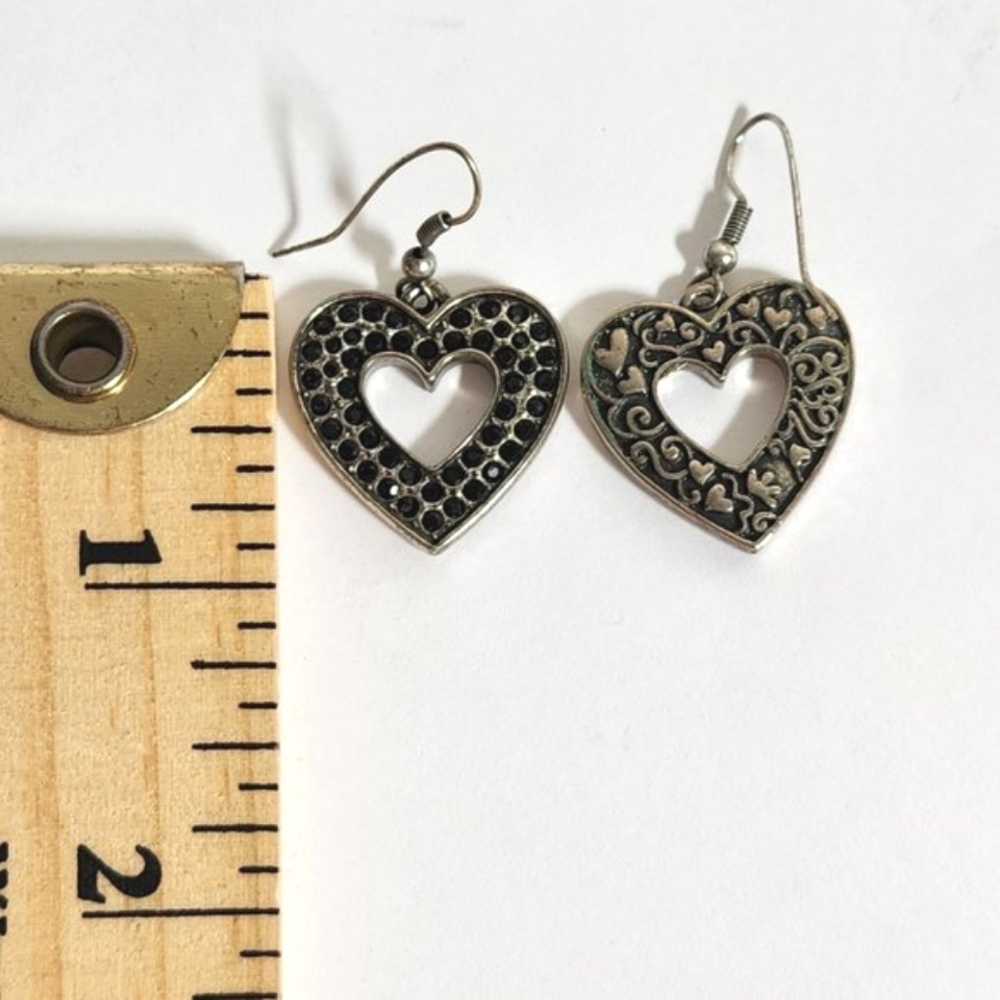 Vintage Silver Cubic Zirconia and Onyx Heart Drop - Picture 5 of 6